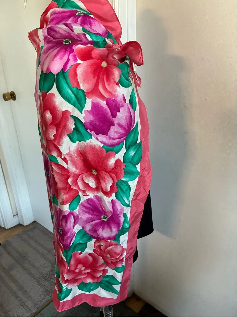 Adrienne Vittadini Pink Oversize Vintage 100% Silk Scarf